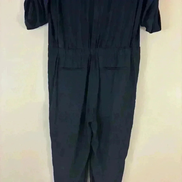 DKNY Black Zipper Pocket Drawstring Waist Roll-Tab Sleeve V Neck Jumpsuit Size 4 - Picture 12 of 16